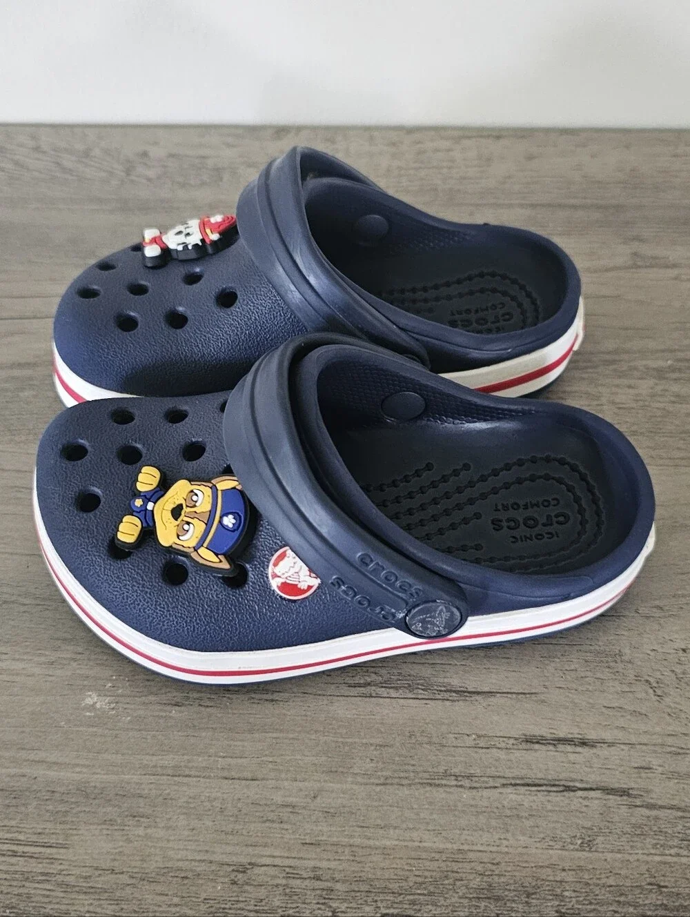 CROCS Kids Navy Blue Clogs with Paw Patrol Charms Toddler C 6 Boy Sandals